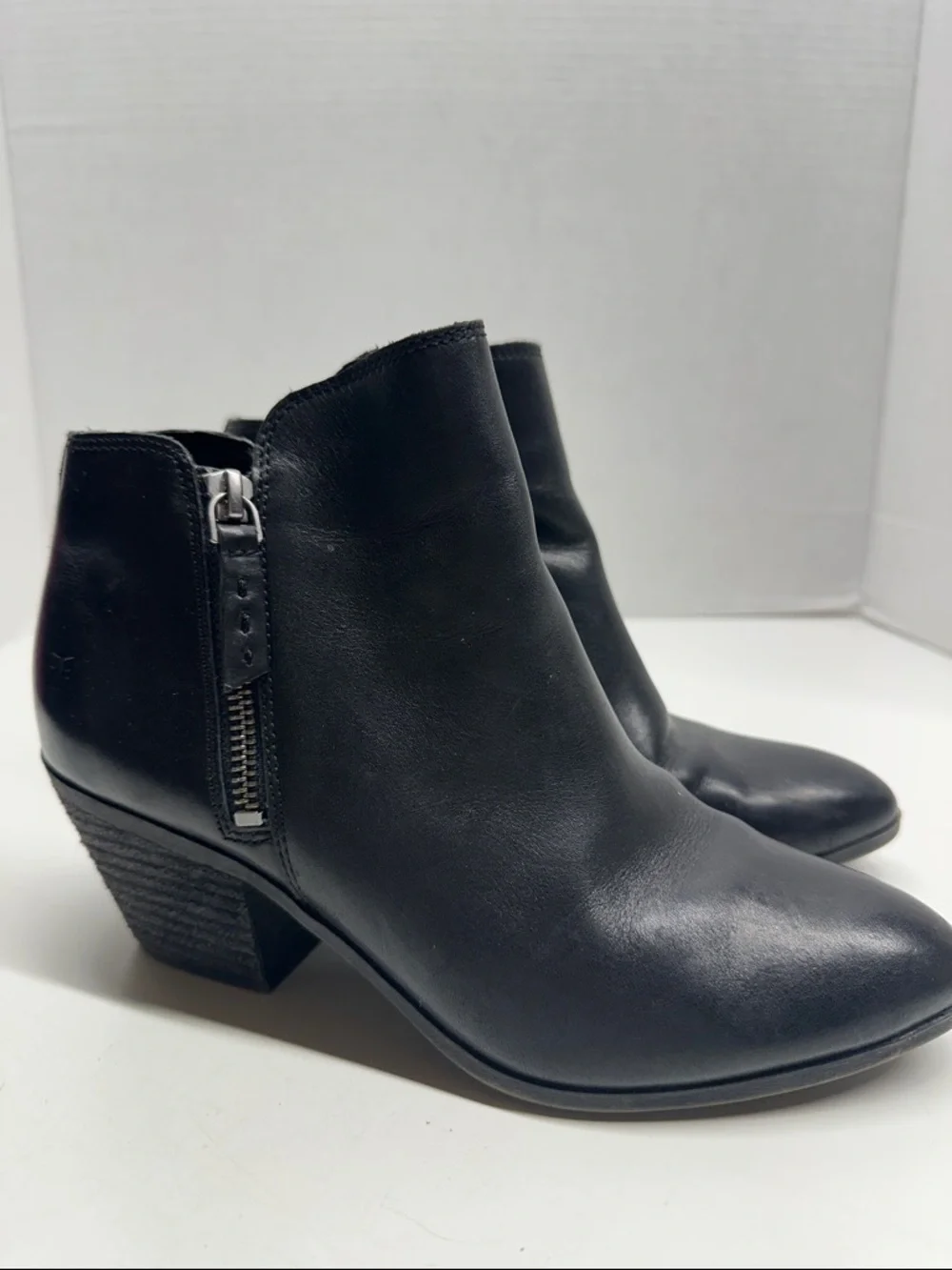 Frye Judith Ankle Boots Booties Block High Heeled Double Zip Up Black Size 7